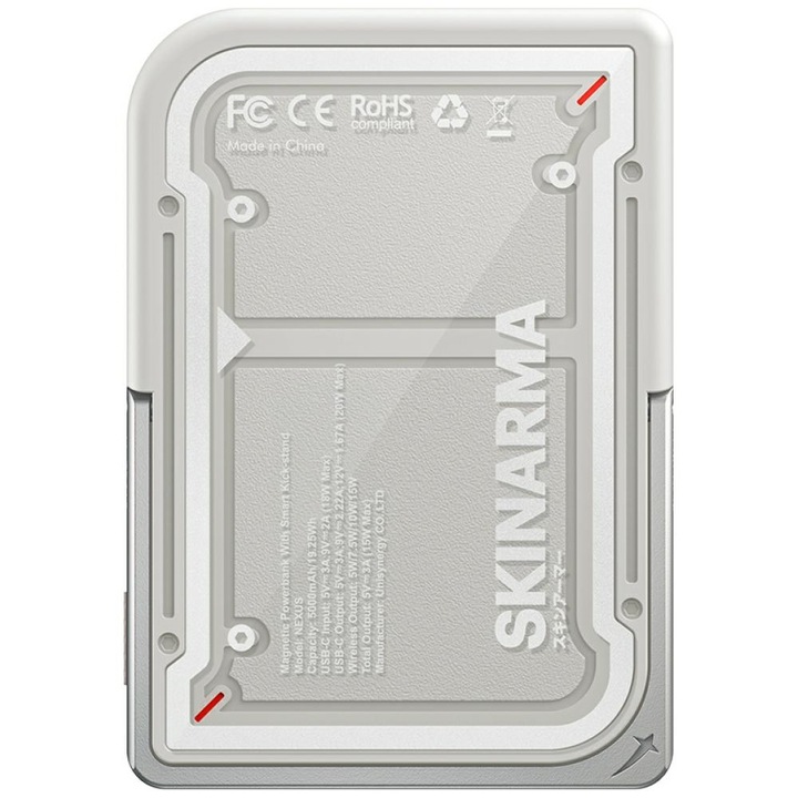 Baterie externă Skinarma Nexus Mecha, 5000mAh, încărcare wireless, gri, 100x10.4x13.9mm