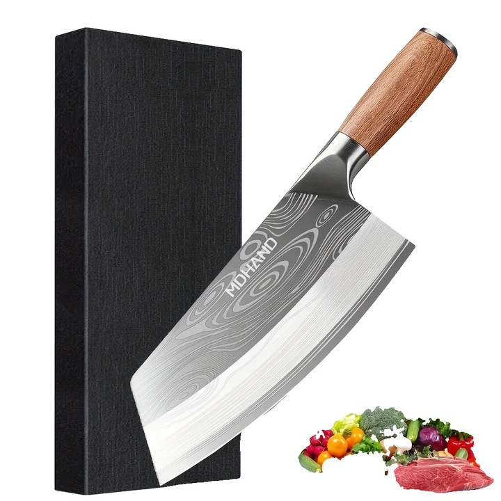 Cutit de carne MDHAND, lama din otel inoxidabil, maner ergonomic din lemn, 20.32cm