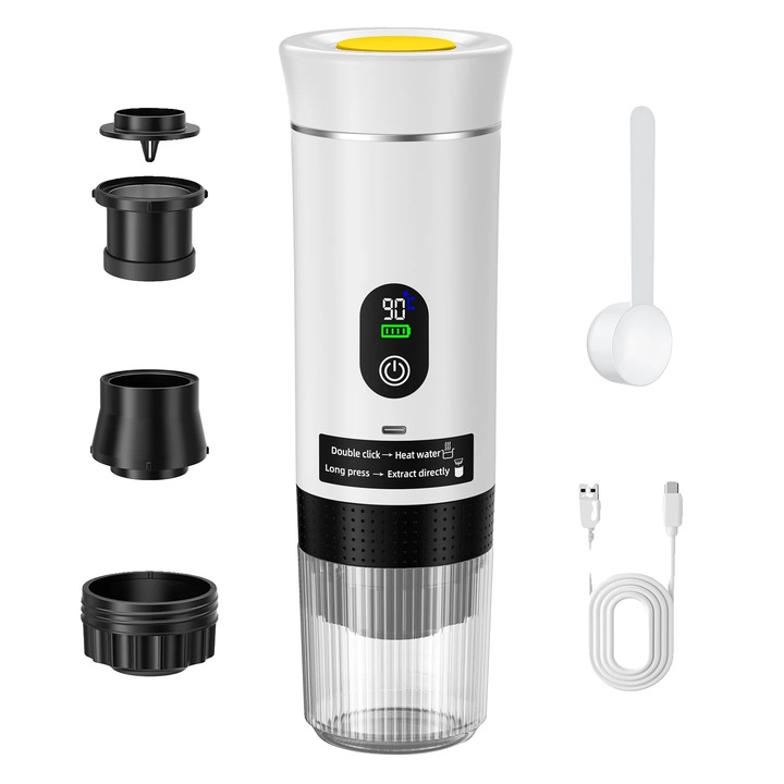 Espressor portabil 3-in-1, alb, 20 bar, 700g, 80ml
