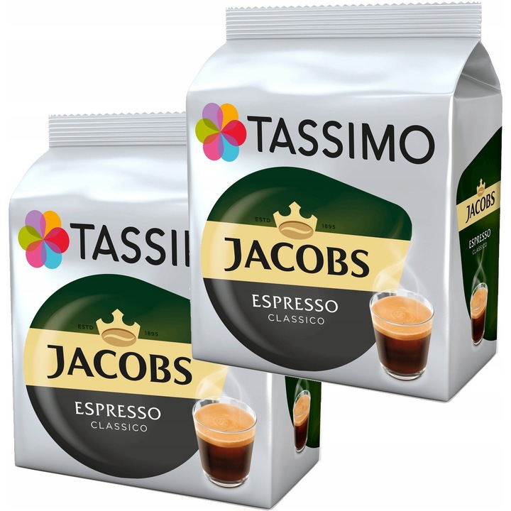 Capsule cafea TASSIMO Jacobs Espresso Classico set 2 x 16 capsule, 250g, aromă intensă, notele fructate