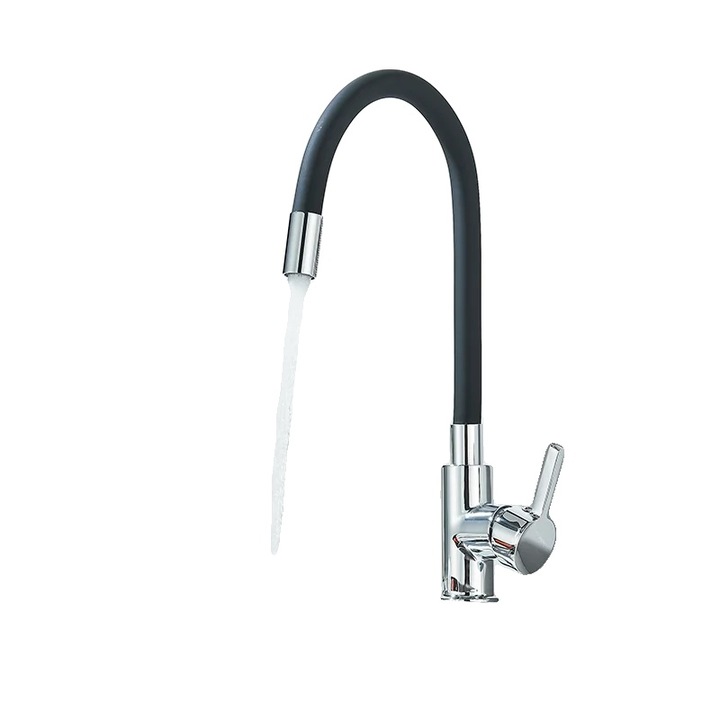 Csaptelep, 360°-ban forgatható, rozsdamentes acél, fekete króm, munkalapra szerelhető