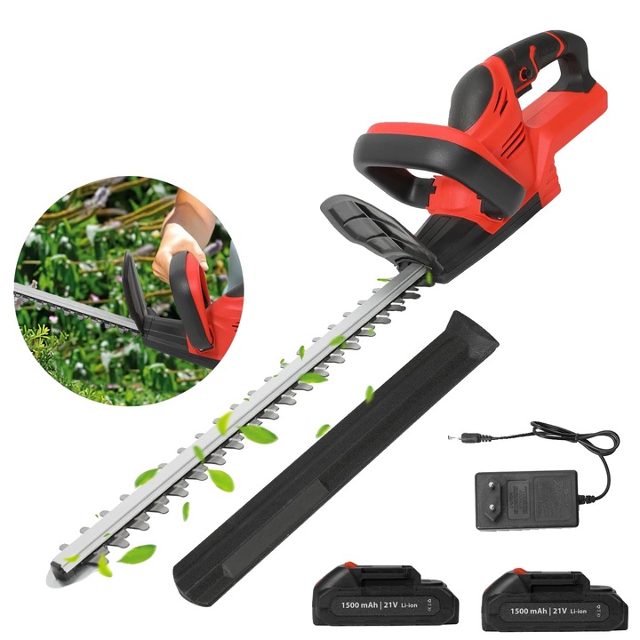 Trimmer electric pentru arbusti, cu design fara fir, lame cu actiune duala, set cu 2 baterii, 22 inch lungime taiere