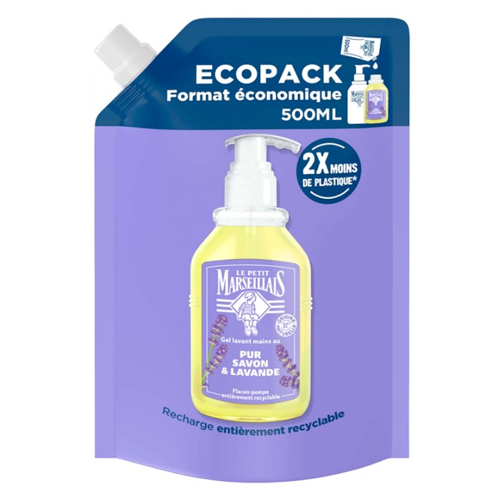 Почистващ гел за ръце Le Petit Marseillais с чист сапун и лавандула, екологичен, 500 мл