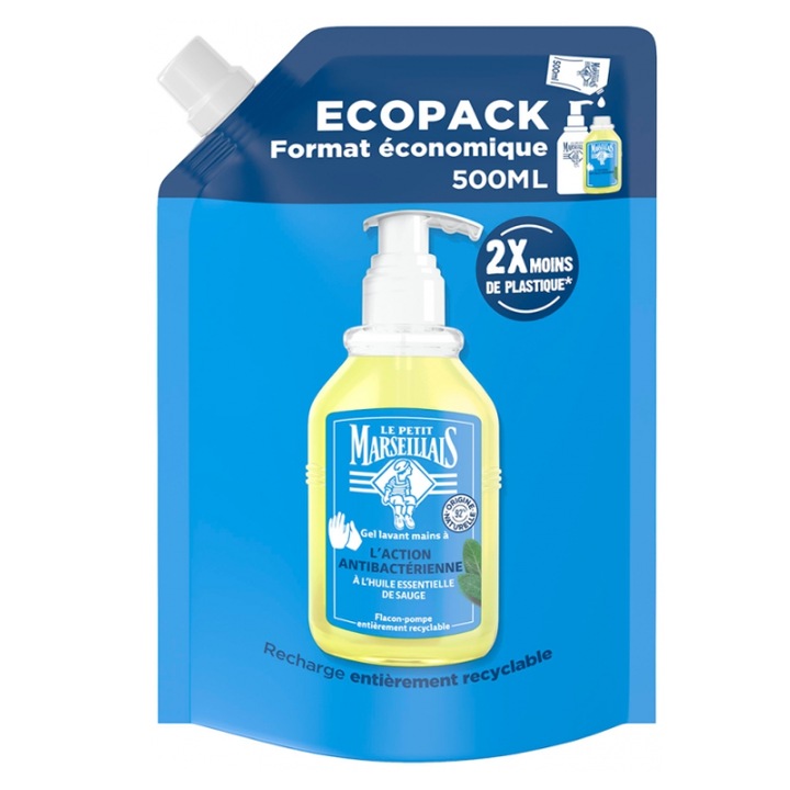 Антибактериален гел за ръце Le Petit Marseillais Eco-Refill 500 мл, с етерично масло от градински чай, течен