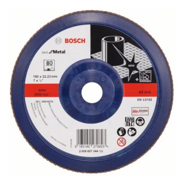 Disc Bosch, granulatie 80, diametru 115 mm, pentru metal