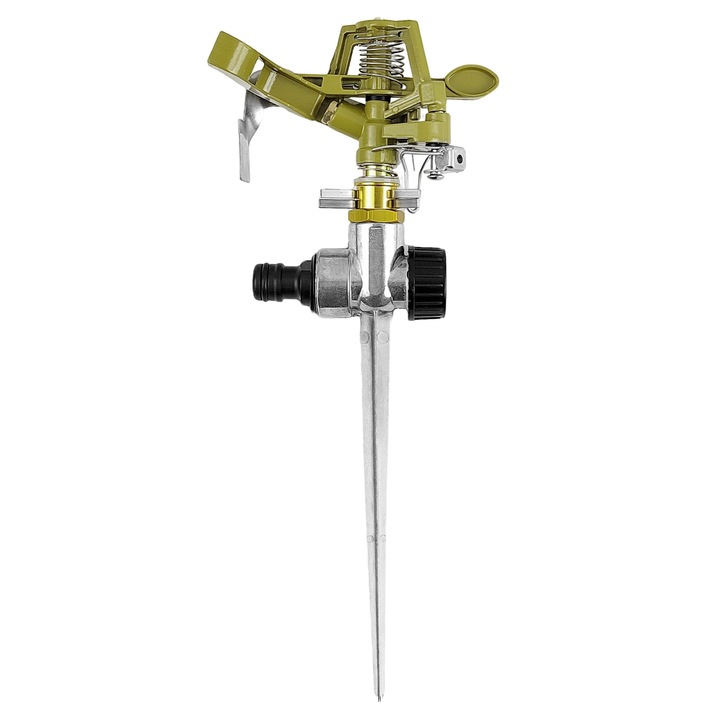 Aspersor pulsatoriu metalic, GXWCYI, 360 Rotativ, Unghi reglabil, Baza fixa, Aliaj de zinc