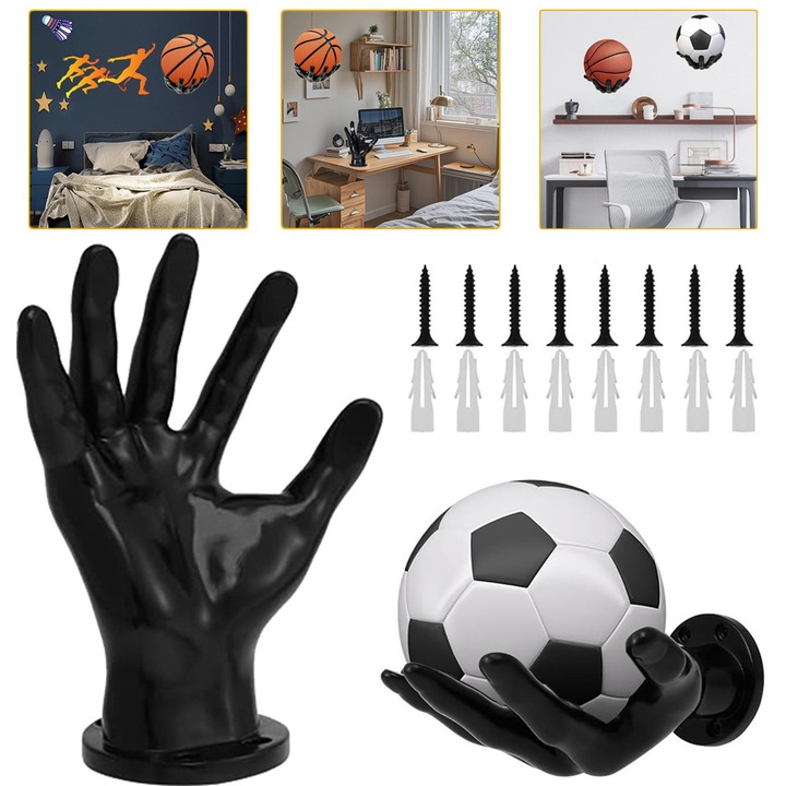 Set 2 Suporturi pentru Depozitarea Mingilor, CHOOLY, Negru, 15x9x21.5cm