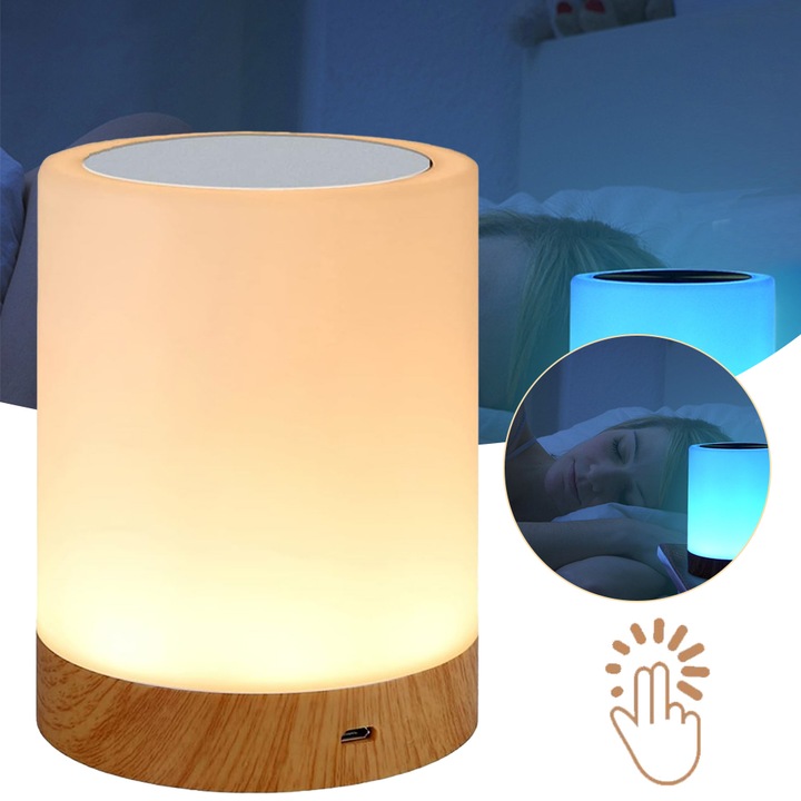 Lampă de noptieră LED reîncărcabilă CHOOLY, reglabilă, schimbare de culoare RGB, 95x120mm