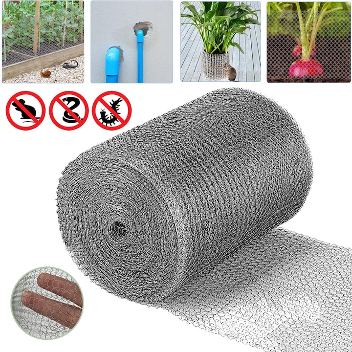 Метална мрежа против гризачи CHOOLY, 10 см x 15 м, неръждаема стомана, сребриста