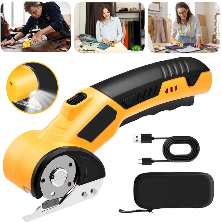 Elektromos olló szabáshoz, sárga/fekete, 2000mAh, 10000RPM, komplett készlet