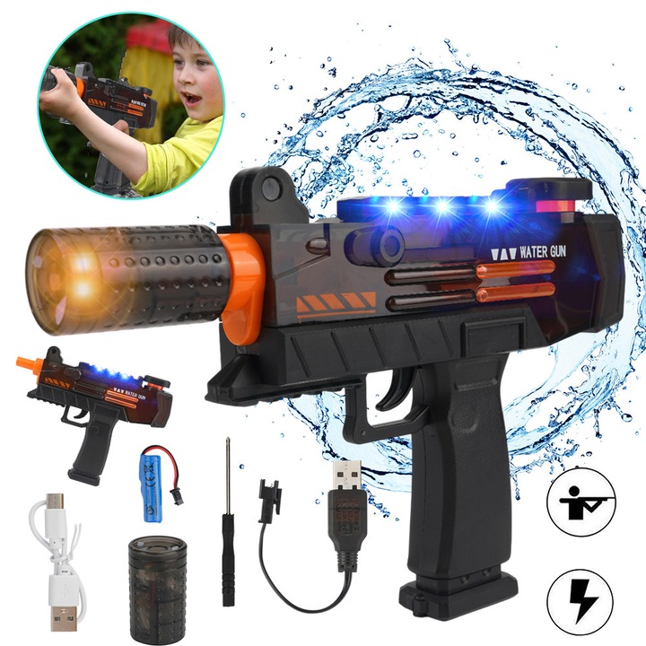 Електрически воден пистолет CHOOLY, резервоар 207 мл, обхват 7,8 м, черен