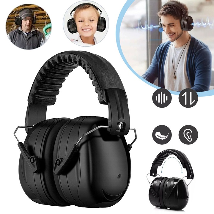 Casti antifonice CHOOLY, SNR 34dB, banda reglabila, rotative 360°, negru