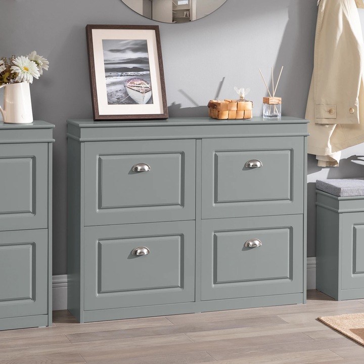 Cipősszekrény, 4 ajtós, kompakt kivitel, világosszürke, 105x83x24cm