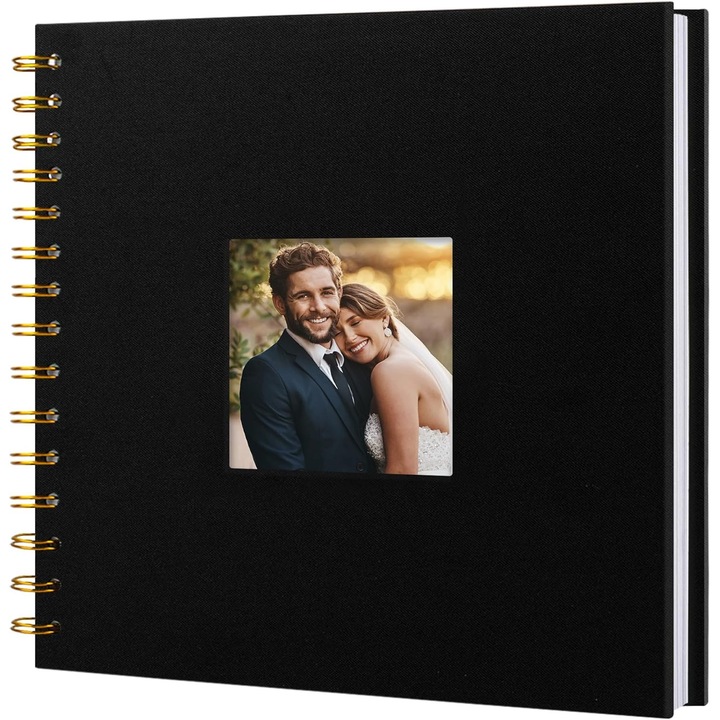 Album foto creativ, Carte memorie DIY, Hartie fara acid, lenjerie, 40 pagini, 20.5x20.5cm, Negru