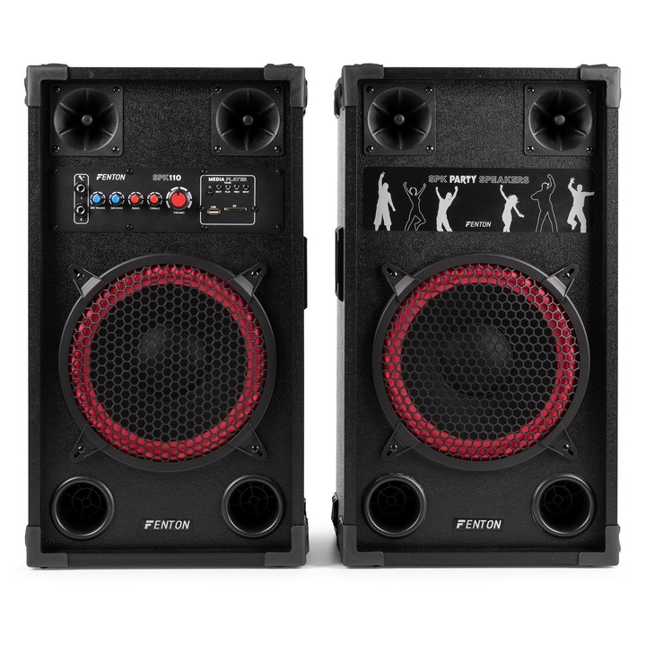 Комплект 2 тонколони Fenton SPK-110, 10", активни, 300W RMS, Bluetooth/USB/SD, 340x270x585 мм