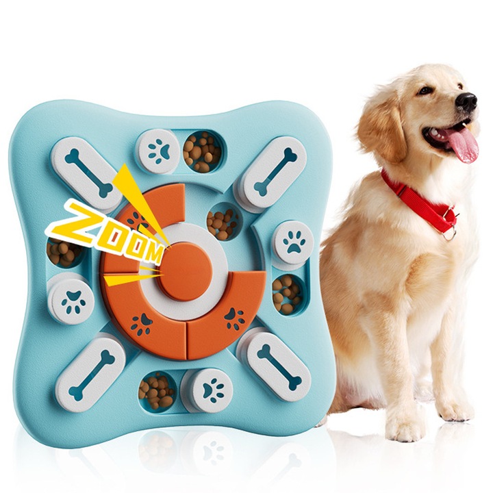 Oktató játék kutyáknak és macskáknak hanggal, lassú etetés, 16 rekesz jutalomfalatoknak és eledelnek, intelligenciafejlesztés, 360 fokos forgatás, csúszásgátló rendszer, kék