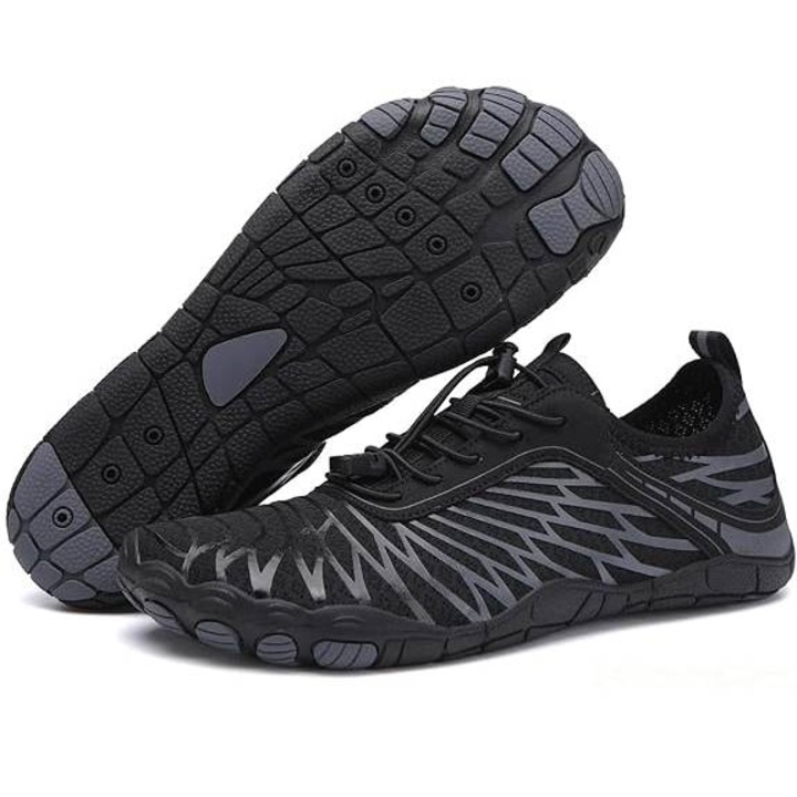 Pantofi de plaja si apa, YSBER®, pentru scufundari, tesatura cu uscare rapida, super usoare si respirabile, unisex, pentru activitati indoor/outdoor, alergare, yoga, aventuri acvatice, plaja si sala de sport, Negru, 42 EU