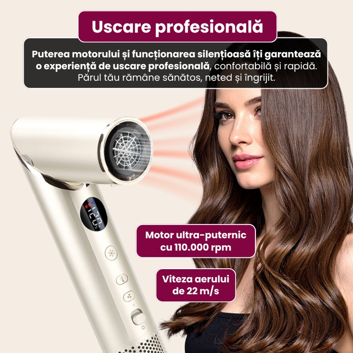 Uscator de par multifunctional 8 in 1, ProudAnka, tehnologie cu ioni negativi, pliabil, control digital temperatura, argintiu