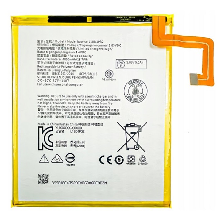 Lenovo Tab M10, TB-X605F Gigapack akkumulátor 4850mAh li-ion, l18d1p32 kompatibilis, gigapack csomagolás