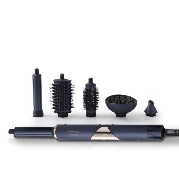 Uscător de păr Rohnson R688 AirGlow, pliabil, 1200-1400W, 5 moduri temperatură, 3 trepte viteză, 6 accesorii, culoare multicolor
