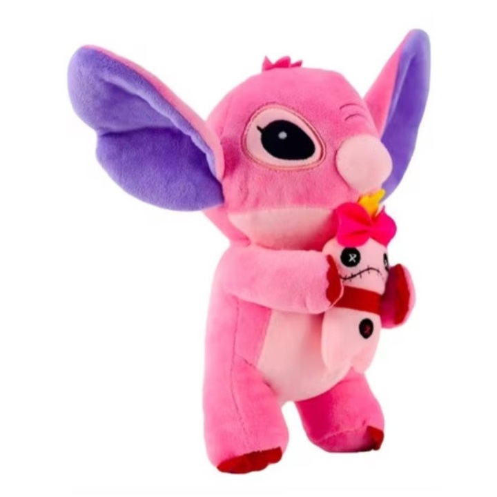 Jucarie din Plus Stitch cu Papusa Voodoo, 25cm, Roz Deschis, Design 3D ...