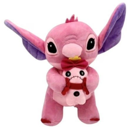 Jucarie din Plus Stitch cu Papusa Voodoo, 25cm, Roz Deschis, Design 3D ...