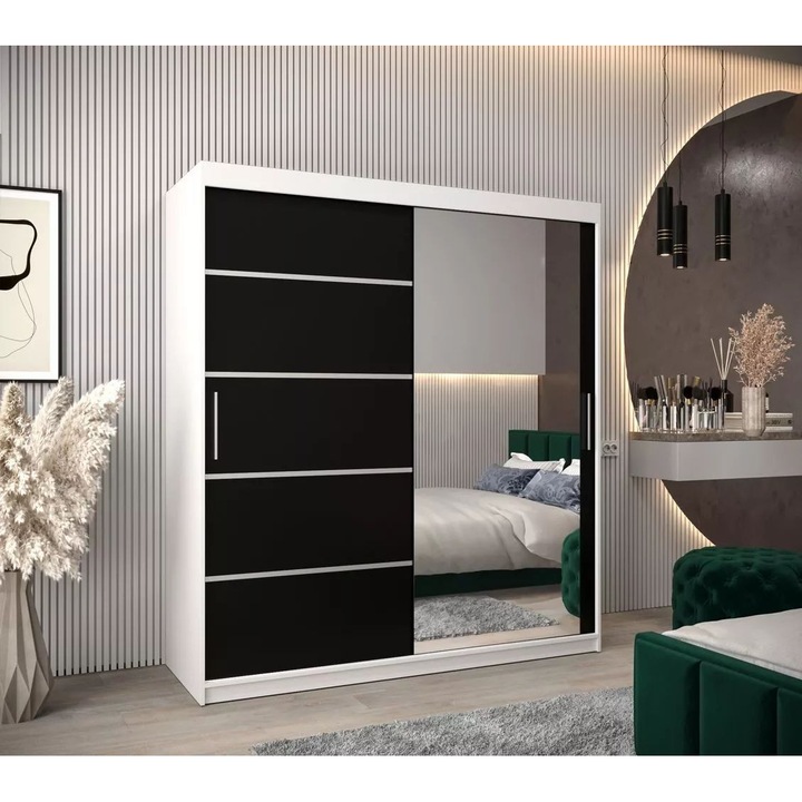 Dressing Sebastian, PAL, 180x60x200cm, cu oglinda, Alb/Wenge