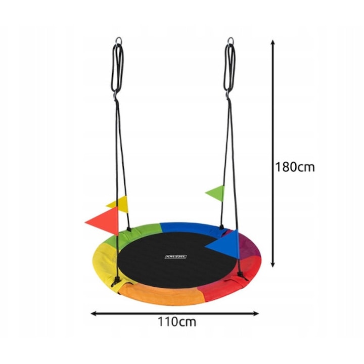 Leagăn cuib de barză, Kruzzel, 110 cm, multicolor, set cu frânghii reglabile și kit de asamblare