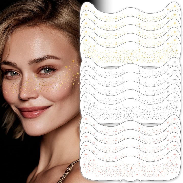 Set 10 Stickere Temporare pentru Fata, Argintiu si Aur Rose