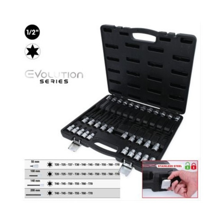 Set 1/2 bucse pentru șuruburi Torx, KS Tools, 32 pcs