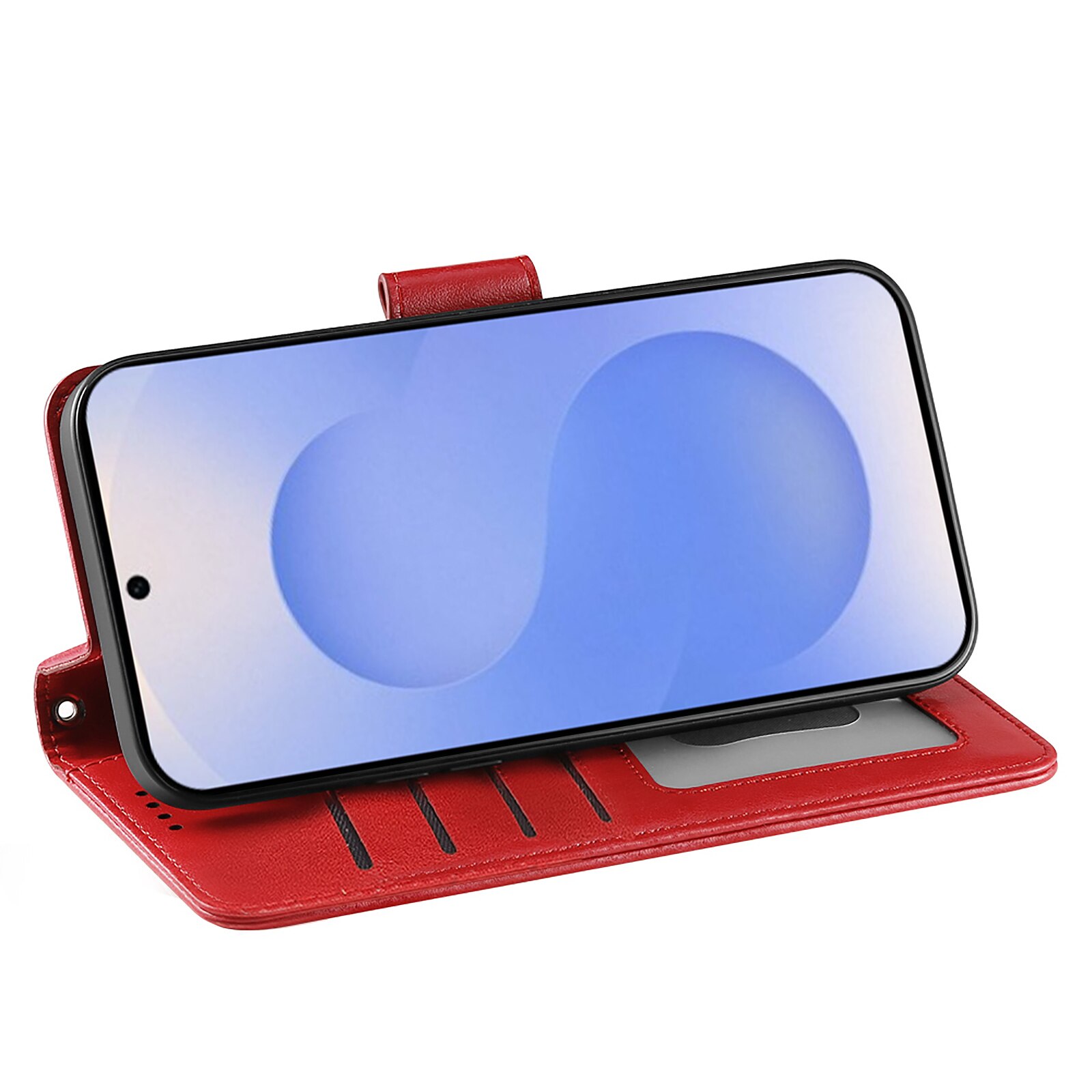 Husa pentru Samsung Galaxy S25, Omelivon, piele fina, Diary Book, tip carte, cu Portofel Interior, stand, Inchidere Magnetica, Antisoc, Rosu