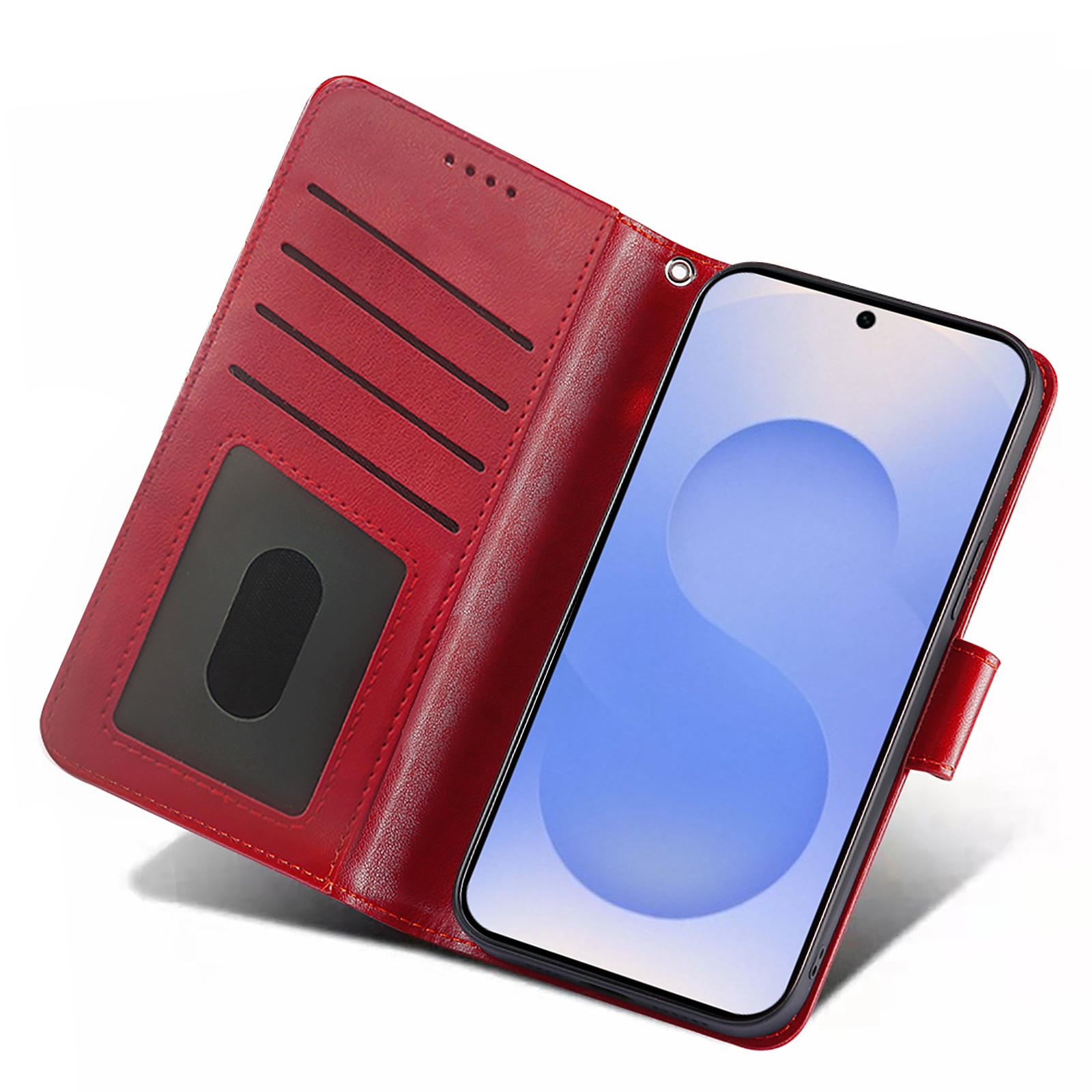 Husa pentru Samsung Galaxy S25, Omelivon, piele fina, Diary Book, tip carte, cu Portofel Interior, stand, Inchidere Magnetica, Antisoc, Rosu