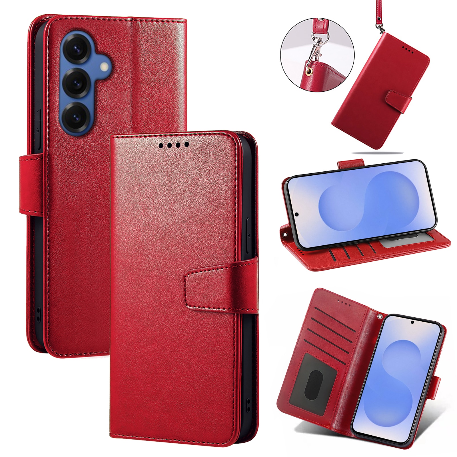 Husa pentru Samsung Galaxy S25, Omelivon, piele fina, Diary Book, tip carte, cu Portofel Interior, stand, Inchidere Magnetica, Antisoc, Rosu