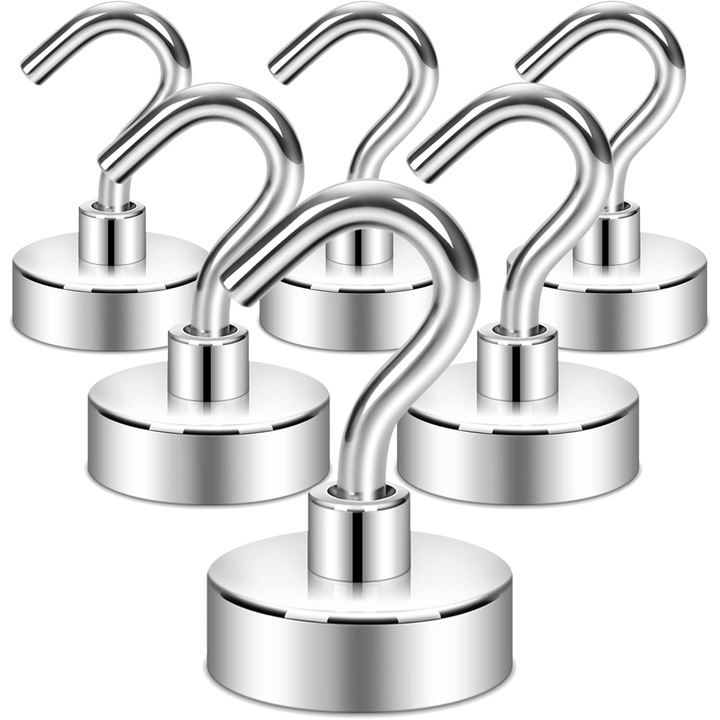 Set carlige magnetice Green Leaf, 6 piese, argintii, 12 kg, 0, 63 x 1, 38 inci