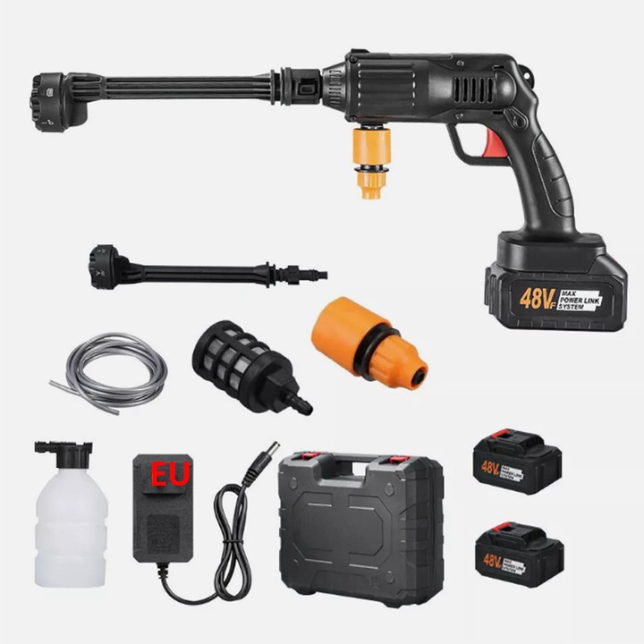 Aparat de spalat cu presiune Juksun, 300W, 30 Bar, 8L/min, negru, cu 2 acumulatori