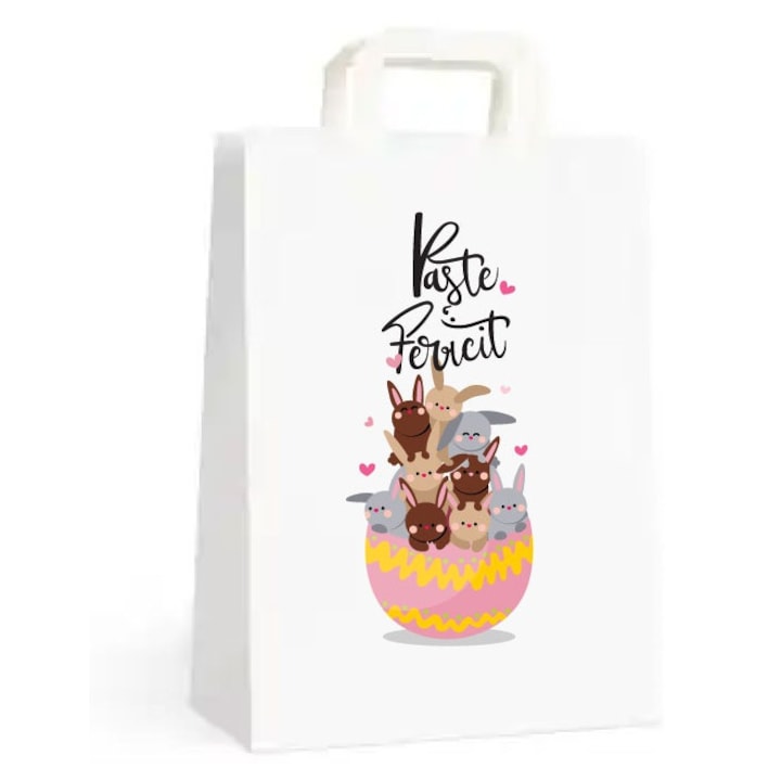 Set 10 pungi cadou personalizate, Gamma Print, Paste Fericit, alb, 18x9x25cm