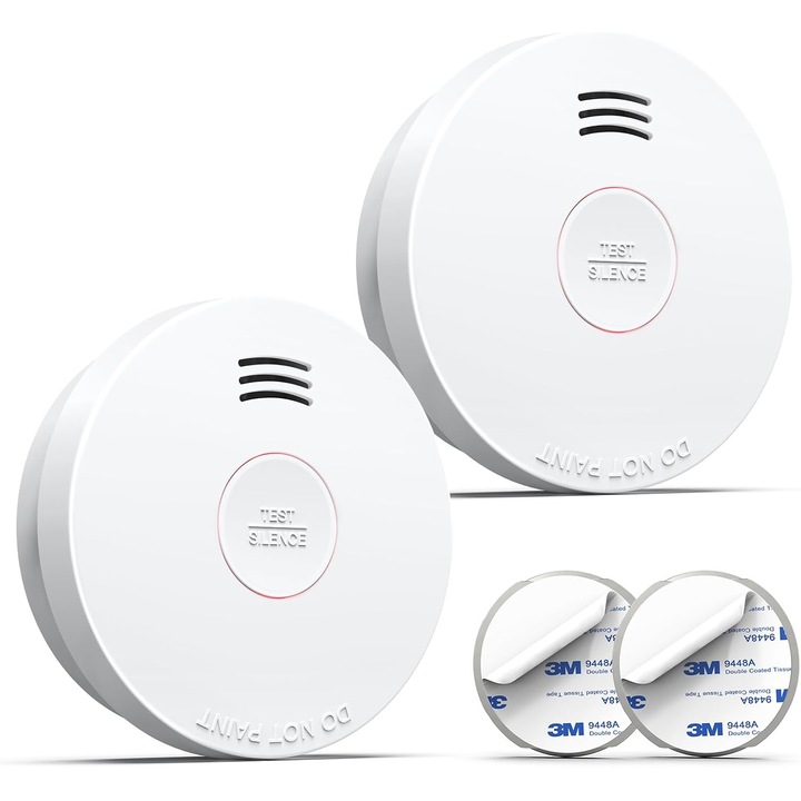 Set 2 detectoare de fum, Putogesafe, senzor fotoelectric, alarma 85 dB