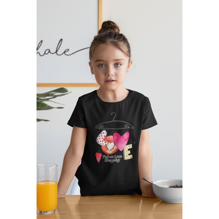 Gyermek póló 100% pamut uniszex Valentin-napi kollekció 93320, Fekete