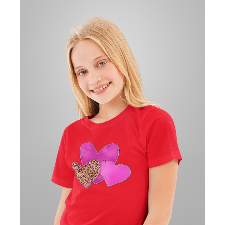 Gyerek póló 100% pamut unisex Valentin napi kollekció 93298, Piros