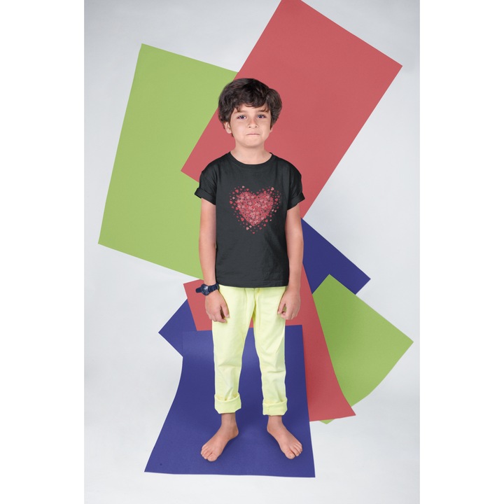 Gyerek póló 100% pamut unisex Valentin napi kollekció 93287, Fekete