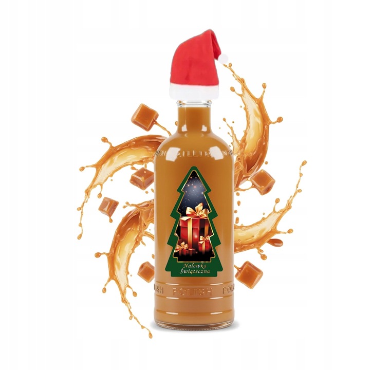 Sticlă LUX 500ml, Bimberek, set cu etichetă brad, căciulă Moș Crăciun, incolor