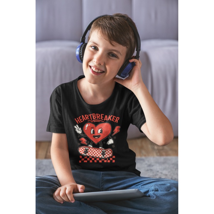 Gyerek póló 100% pamut uniszex Valentin-napi kollekció 93216, Fekete