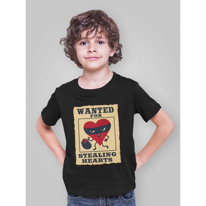 Gyermek póló 100% pamut uniszex Valentin-napi kollekció 93145, Fekete