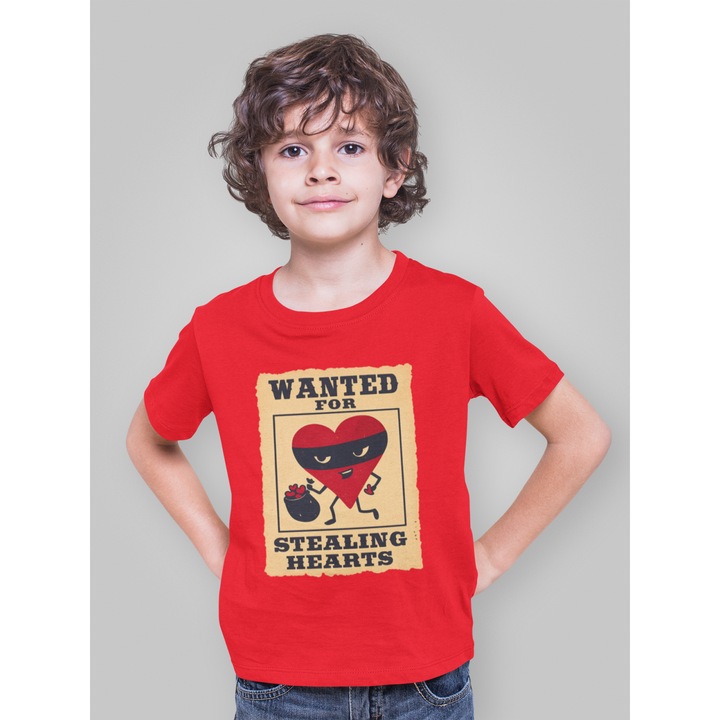 Gyermek póló 100% pamut uniszex Valentin-napi kollekció 93145, Piros