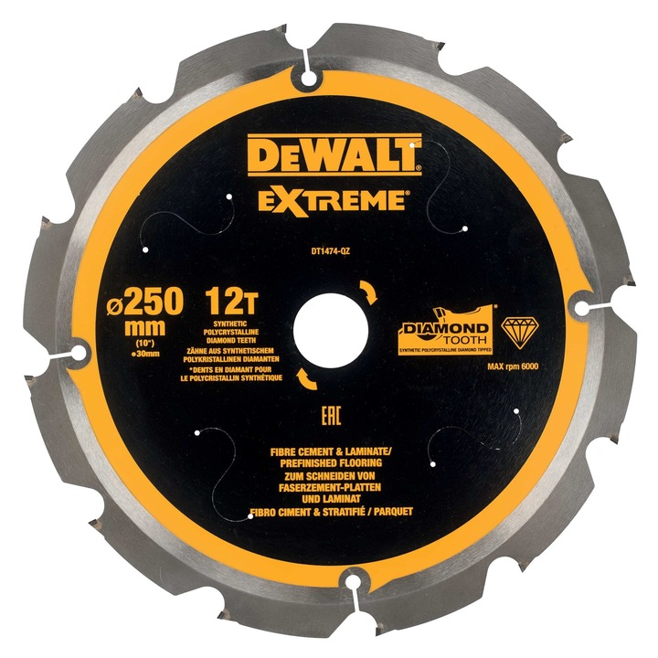 Disc de tăiere DeWALT, 250mm x 30mm x 2.2mm, pentru fibrociment, din diamant policristalin