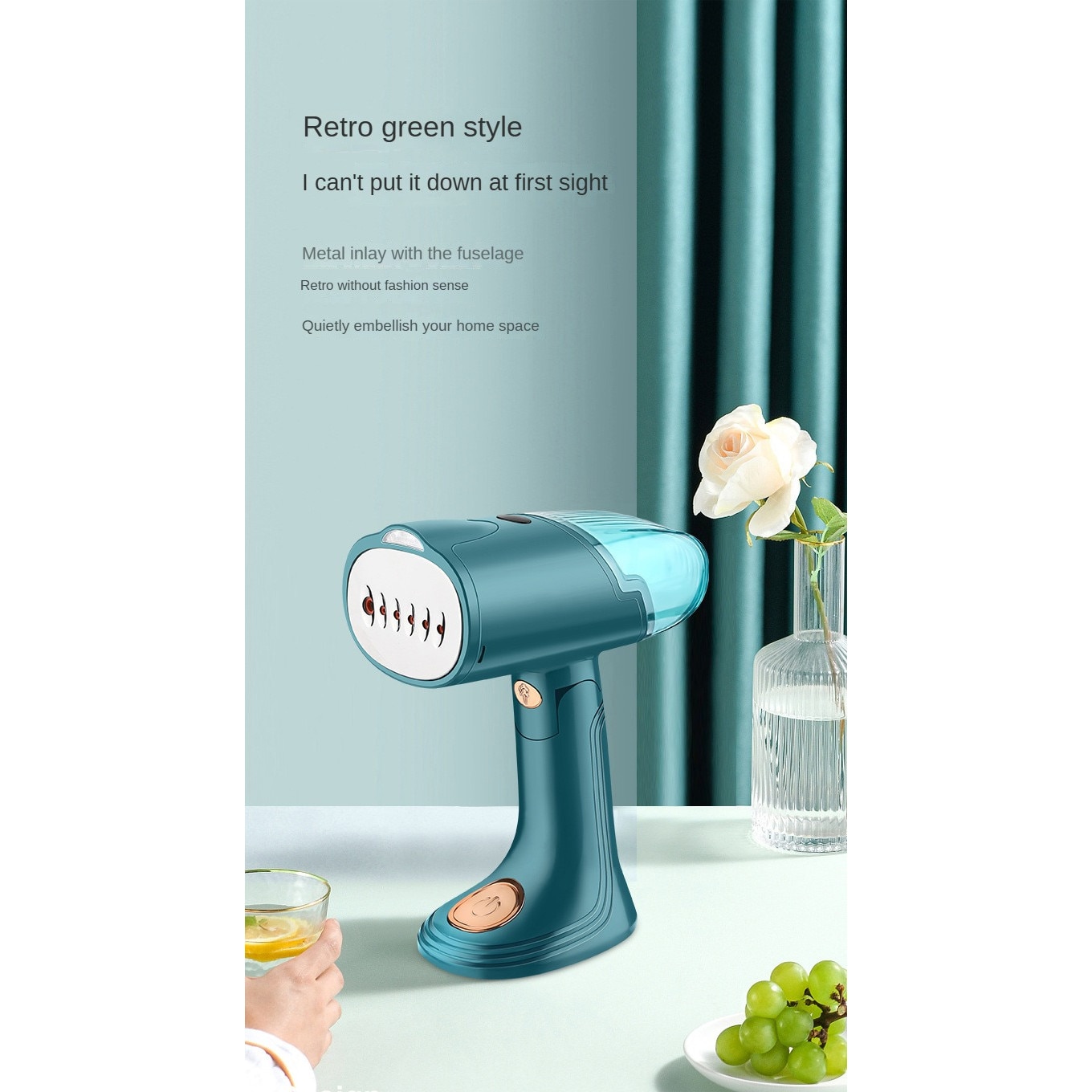 Aparat de călcat cu aburi, ORBER, putere 1500W, rezerva apă detasabilă 160ml, pliabil, verde