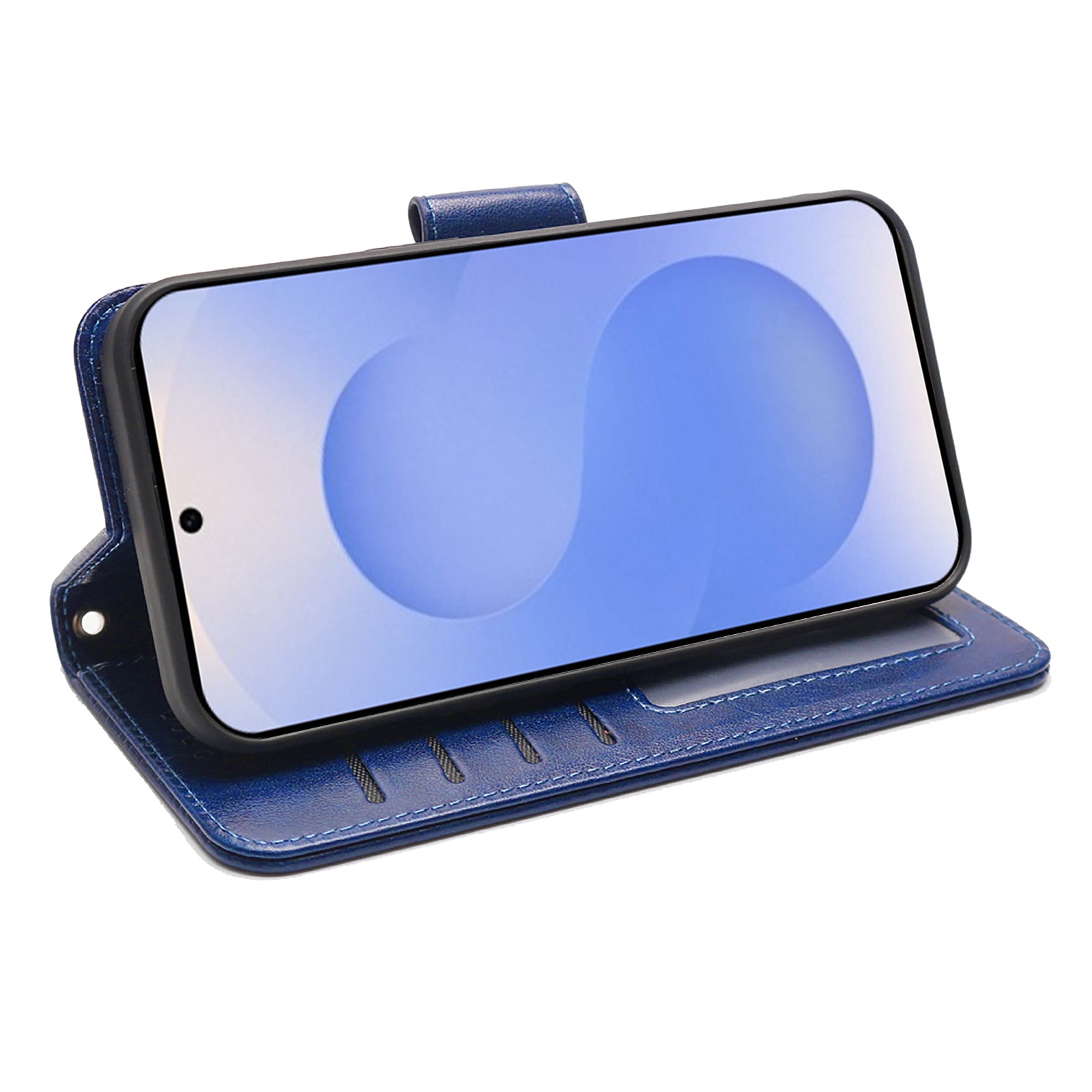 Husa pentru Samsung Galaxy S25, Omelivon, piele fina, Albastru, tip carte, cu portofel interior