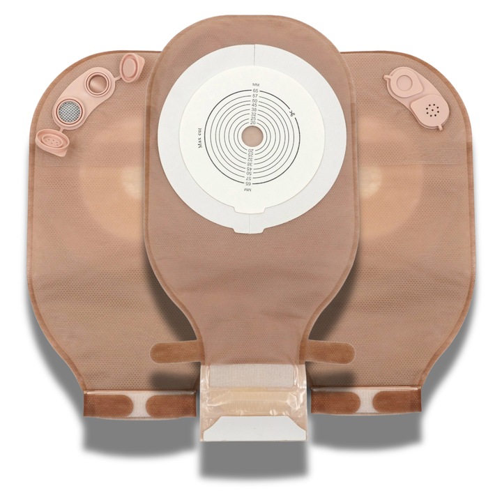 Punga colostomie/ileostomie20–65mm cu BORDER, evacuare, filtru aerisire ULTRARAPIDA, Velcro, opaca