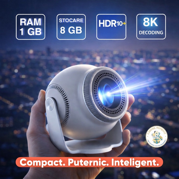 HORDOZHATÓ INTELLIGENS PROJEKTOR, TP-360, 8K, Android 14, WiFi 6, Bluetooth 5.4, 8K támogatás, HDR10, autofókusz