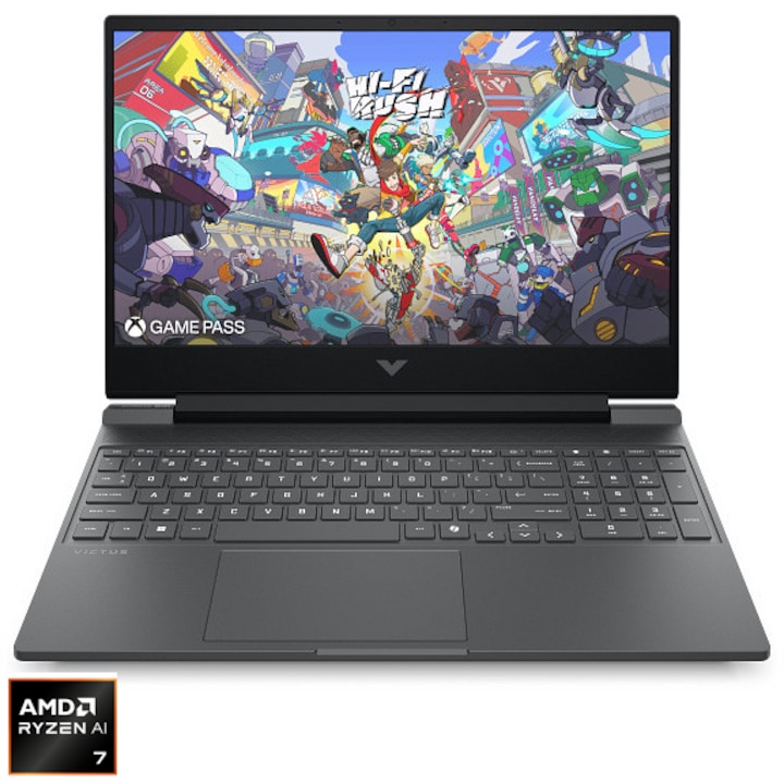 Laptop HP Gaming Victus 15-fb3032nn cu procesor AMD Ryzen™ AI 7 350 pana la 5.0GHz, 15.6", Full HD, IPS, 144Hz, 24GB DDR5 RAM, 1TB SSD, NVIDIA® GeForce RTX™ 5060 8GB GDDR7, Free DOS, Silver